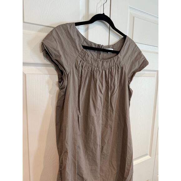 Vince Taupe Minimalist Natural Capsule Gathered Neck Dress Lightweight - Picture 3 of 8
